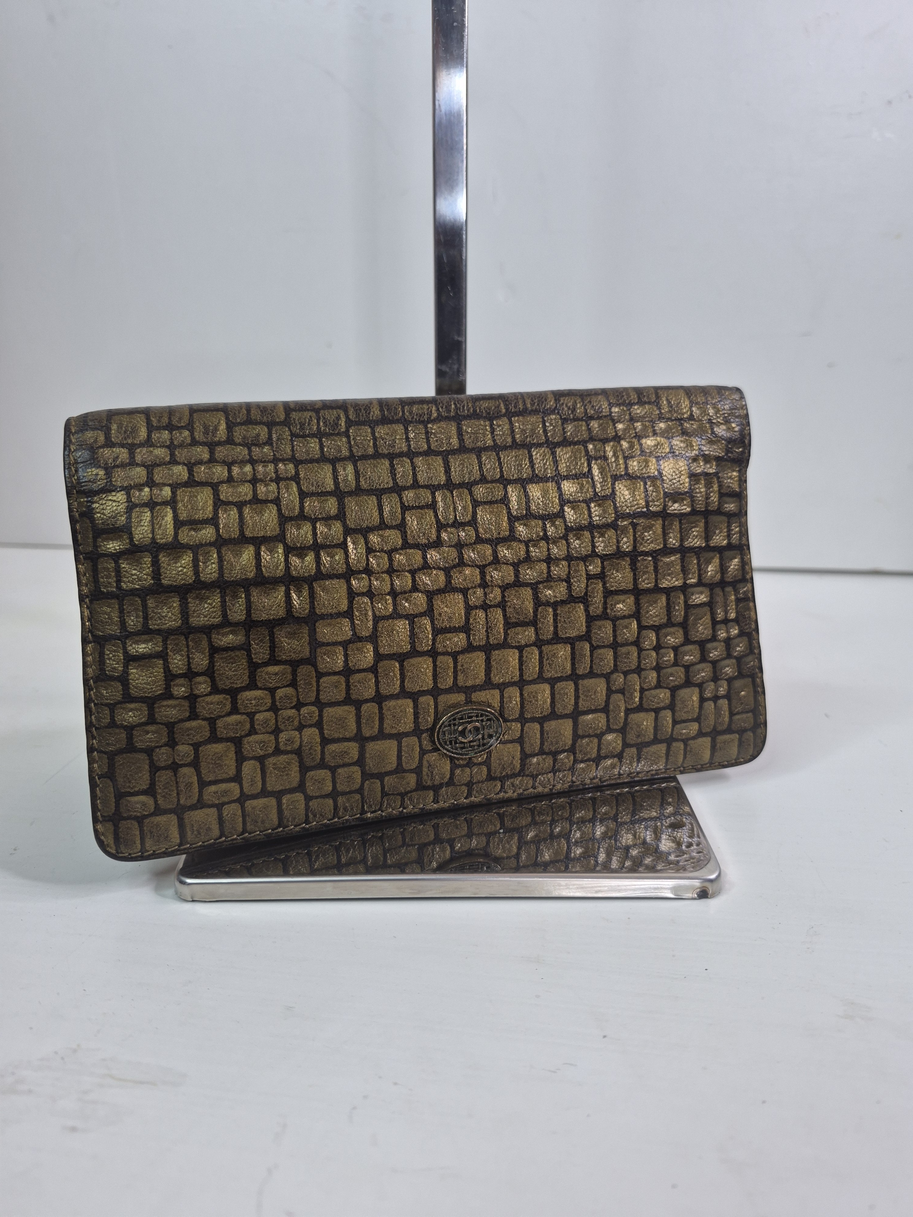 Chanel Metallic Bronze Textured Wallet Clutch